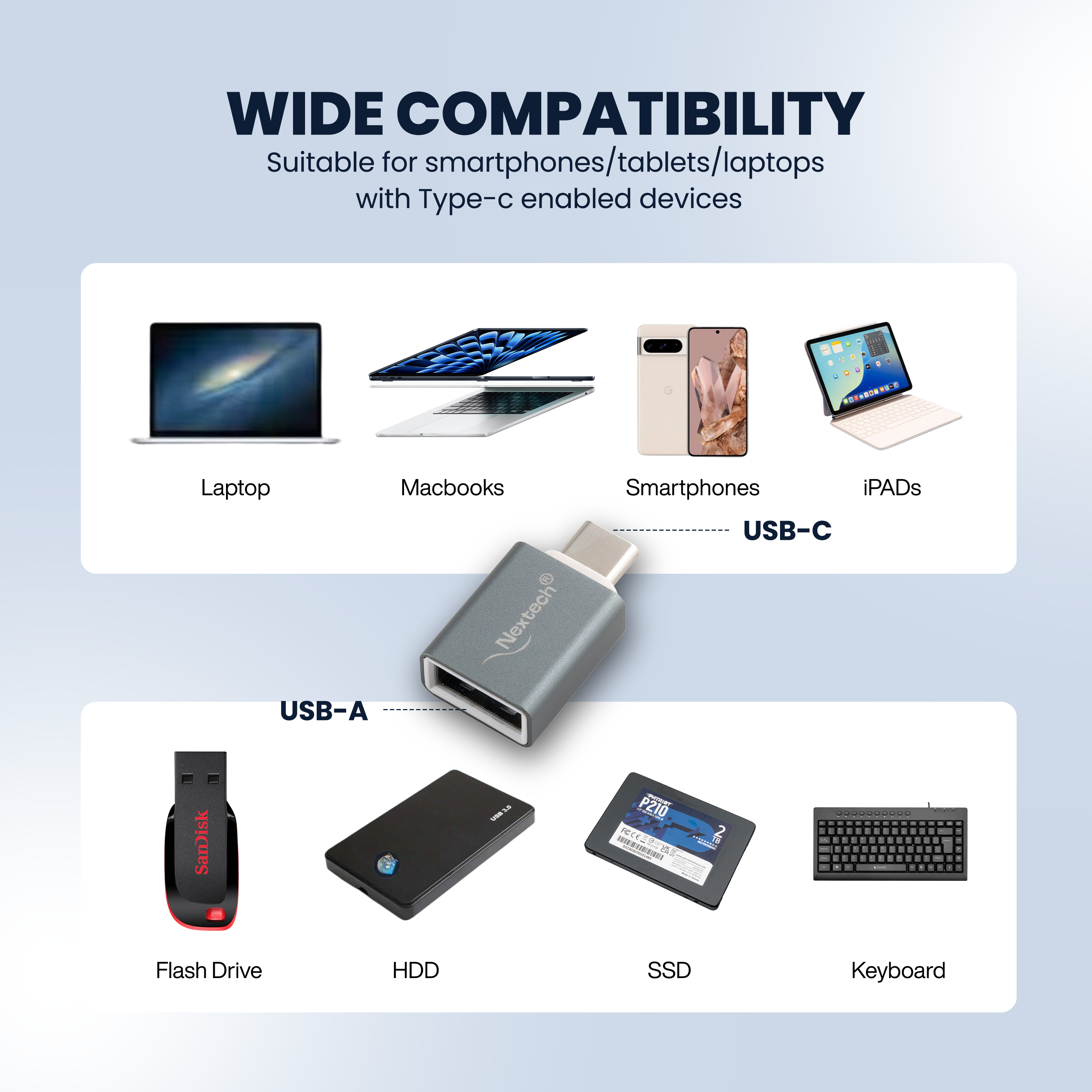 Nextech USB 3.0 (Female) to USB-C (Male) OTG Adapter | 5Gbps SuperSpeed | Plug & Play | Compatible with Smartphones, Tablets, MacBook & Laptops | Space Grey