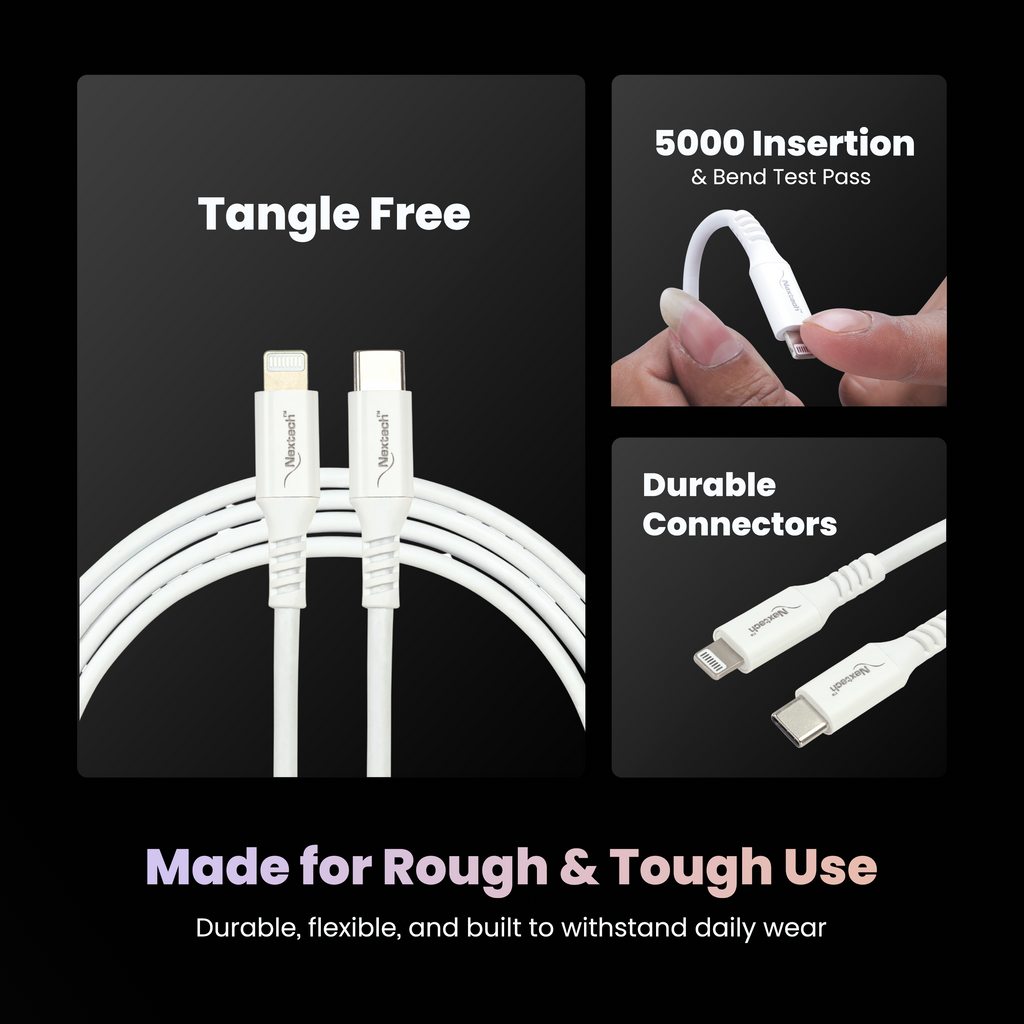 Nextech 20W USB-C to Lightning Cable | 1.2M Fast Sync & Charging for iPhone & iPad