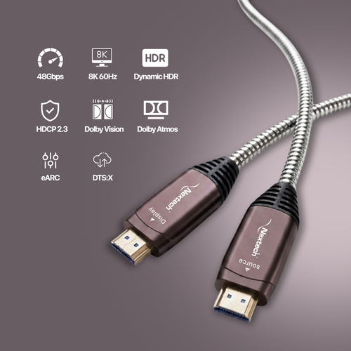 Nextech HDMI Armoured AOC Cable | 4K@60Hz | Unbreakable Stainless Steel | 18Gbps Bandwidth