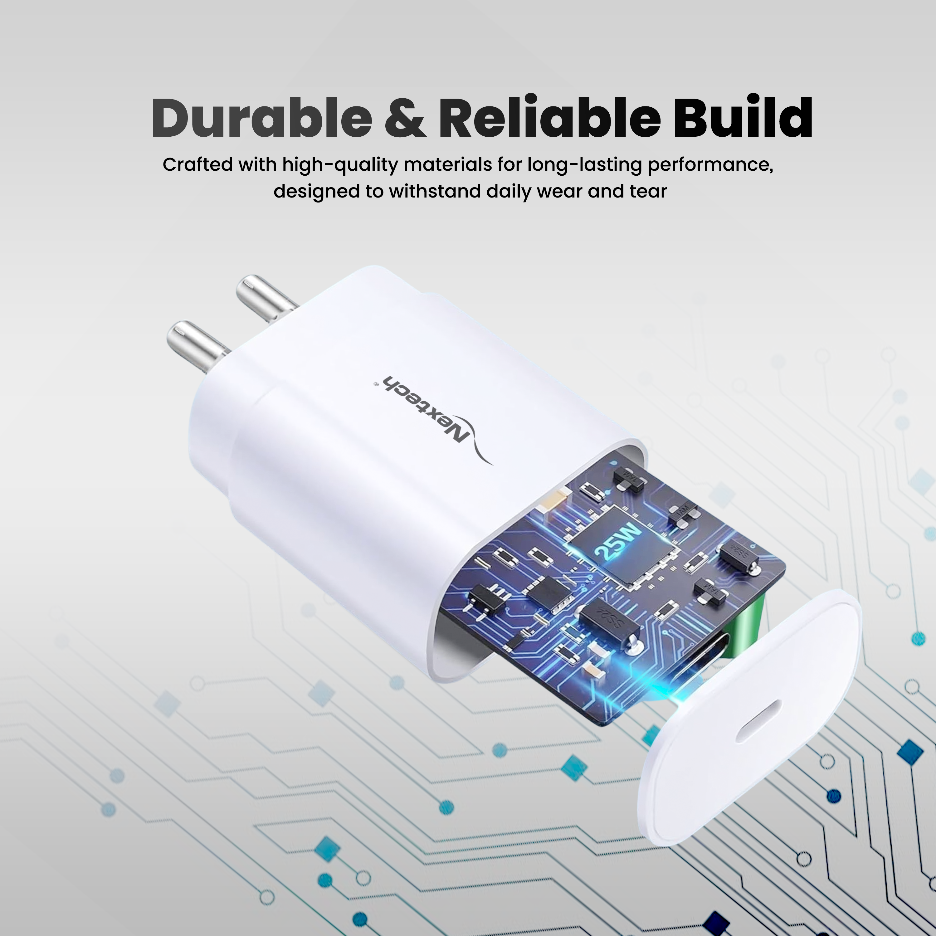 Nextech 25W USB-C PD Fast Charger | Safe & Efficient Charging | BIS, CE & RoHS Certified |