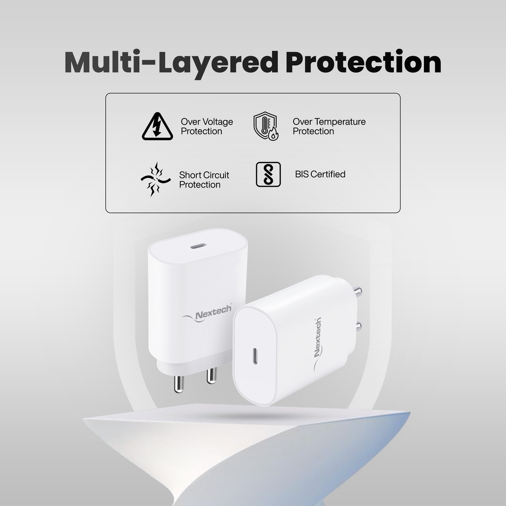 Nextech 25W USB-C PD Fast Charger | Safe & Efficient Charging | BIS, CE & RoHS Certified |