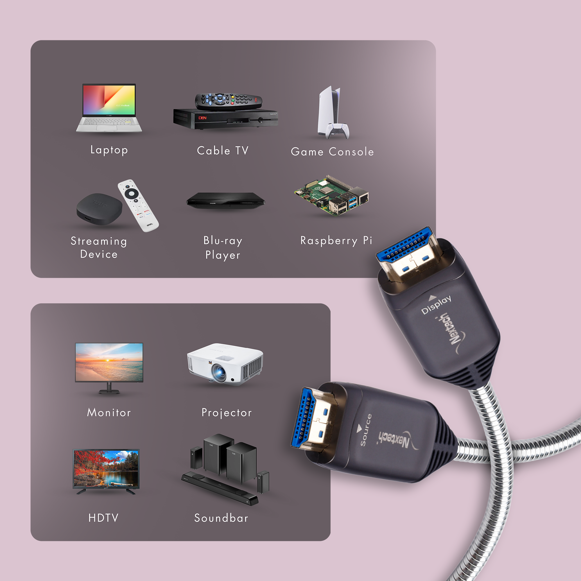 Nextech HDMI Armoured AOC Cable | 4K@60Hz | Unbreakable Stainless Steel | 18Gbps Bandwidth