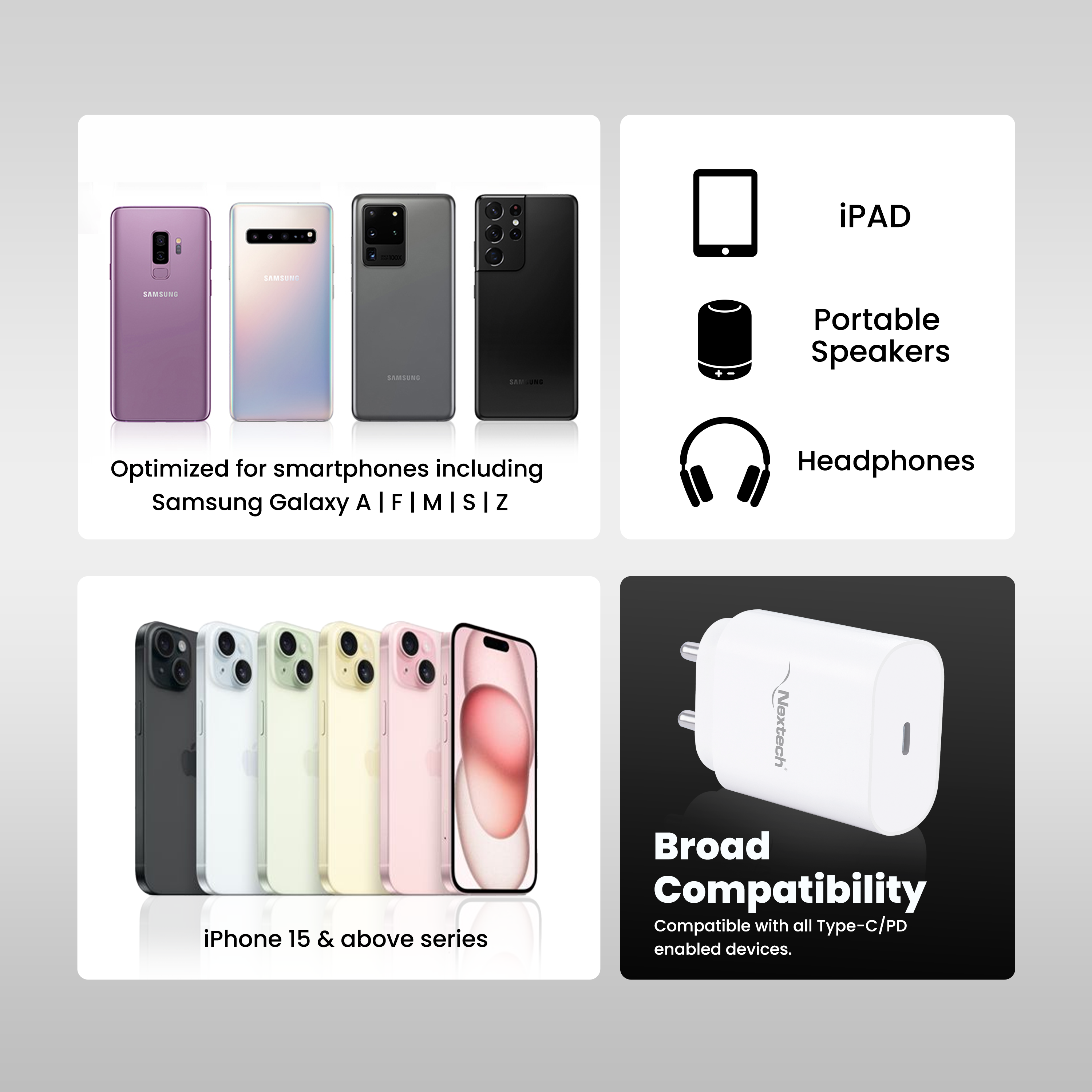 Nextech 25W USB-C PD Fast Charger | Safe & Efficient Charging | BIS, CE & RoHS Certified |