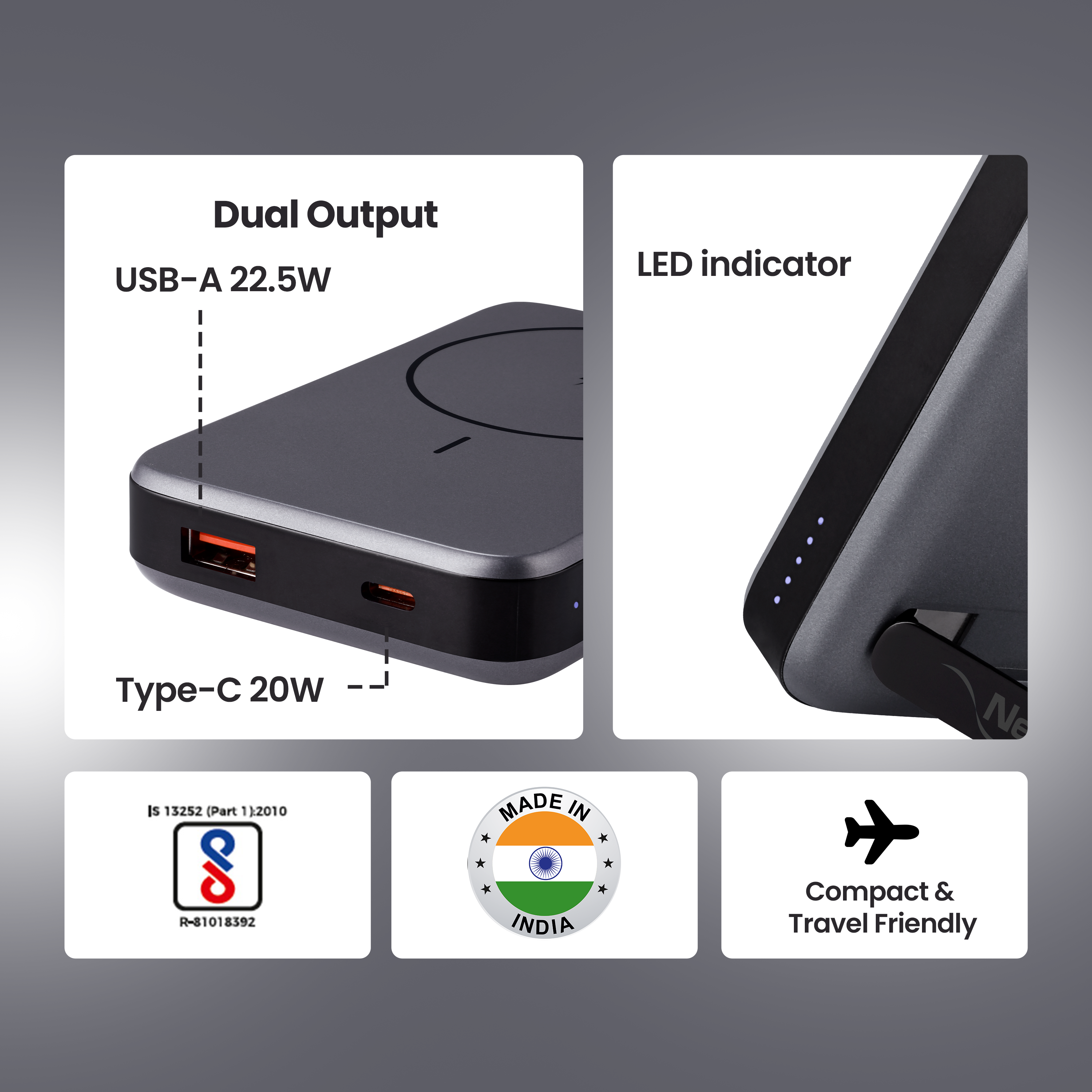 Nextech MagSafe Wireless Power Bank 10000mAh | Fast Charging 22.5W Wired & 15W Wireless for iPhone & Android