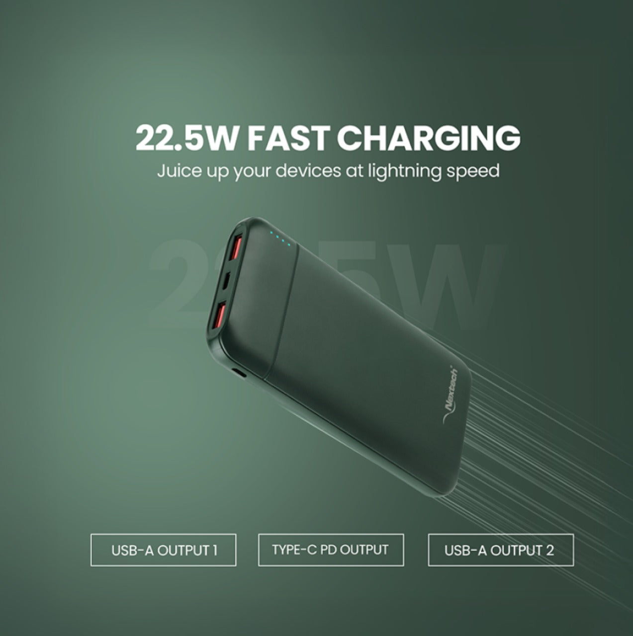 Nextech Slender Ultra-Slim 10000mAh Power Bank | PDQC 22.5W Fast Charge, Type-C & USB Output