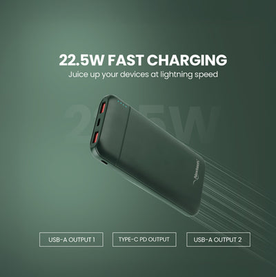 Nextech Slender Ultra-Slim 10000mAh Power Bank | PDQC 22.5W Fast Charge, Type-C & USB Output