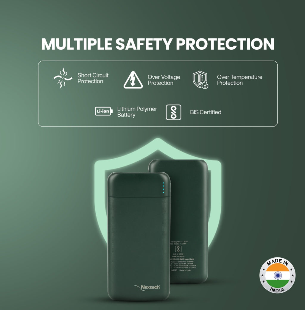 Nextech Slender Ultra-Slim 10000mAh Power Bank | PDQC 22.5W Fast Charge, Type-C & USB Output