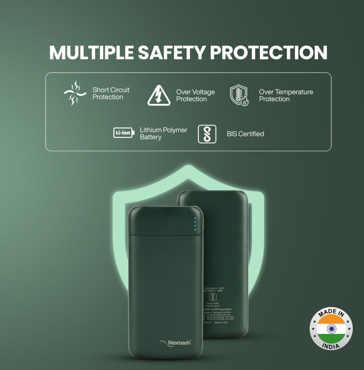 Nextech Slender Ultra-Slim 10000mAh Power Bank | PDQC 22.5W Fast Charge, Type-C & USB Output