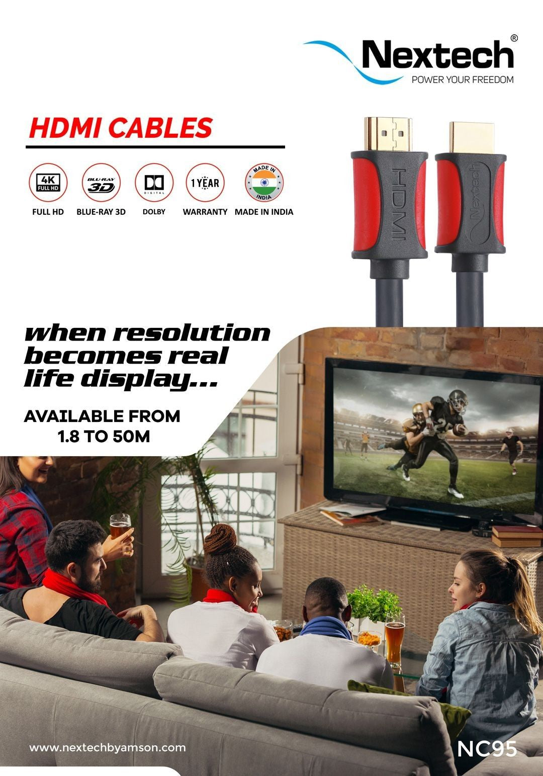 Nextech High-Speed HDMI 2.0 Cable with Ethernet - Supports 3D, Audio Return, Spruce Grey