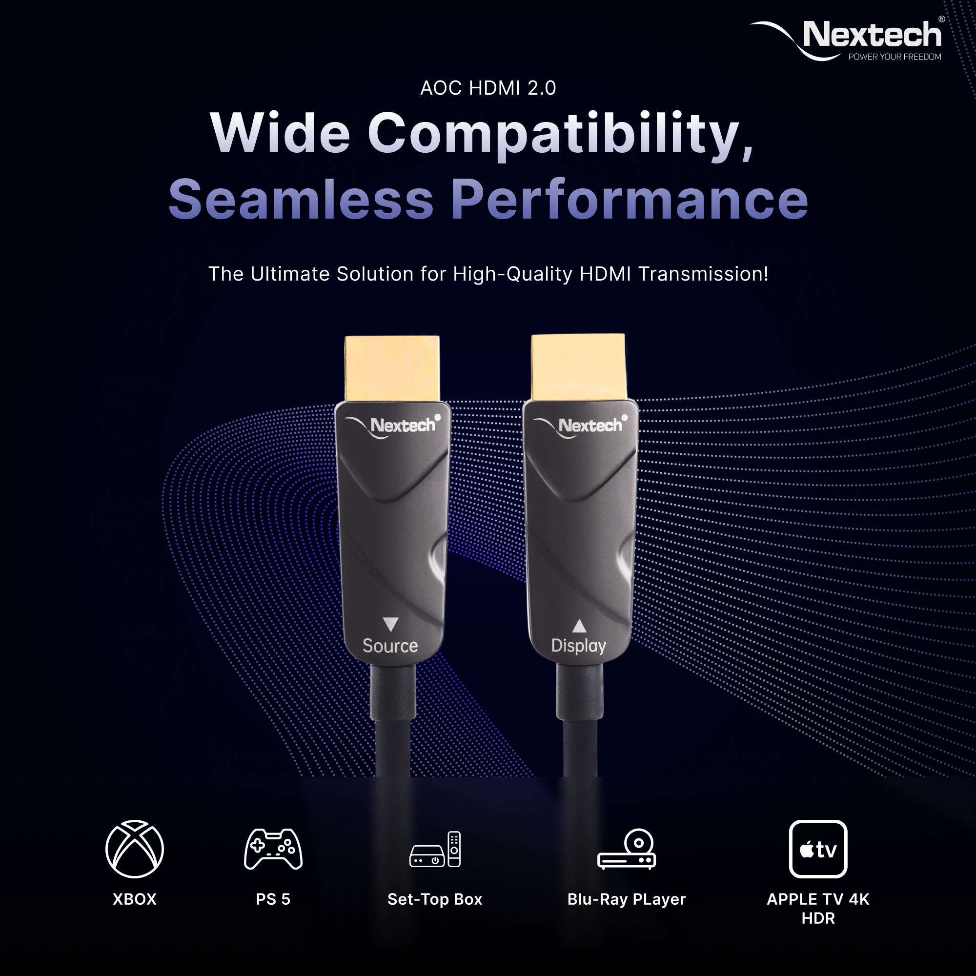 Nextech HDMI 2.0 Active Optical Cable 4K, 4:4:4 60FPS, supports HDR - HDCP - 18Gbps, Compatible with TV, Gaming Console and more