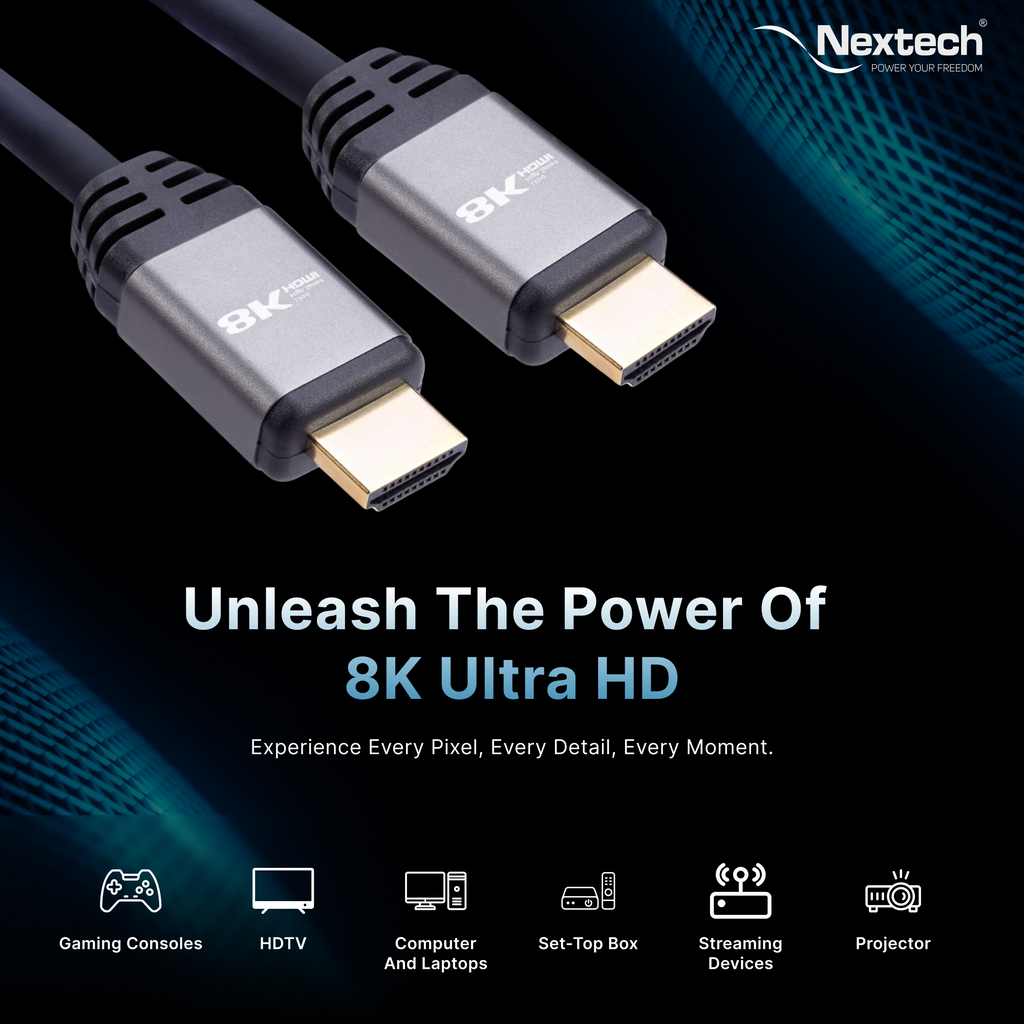 Nextech 8K HDMI 2.1 Ultra HD Certified Cable with 8K@60Hz, 4K@120Hz, High Speed 48Gbps, eARC, 3D connectivity, Compatible with All HDMI Devices, TV Set-top Box, Gaming Console and more