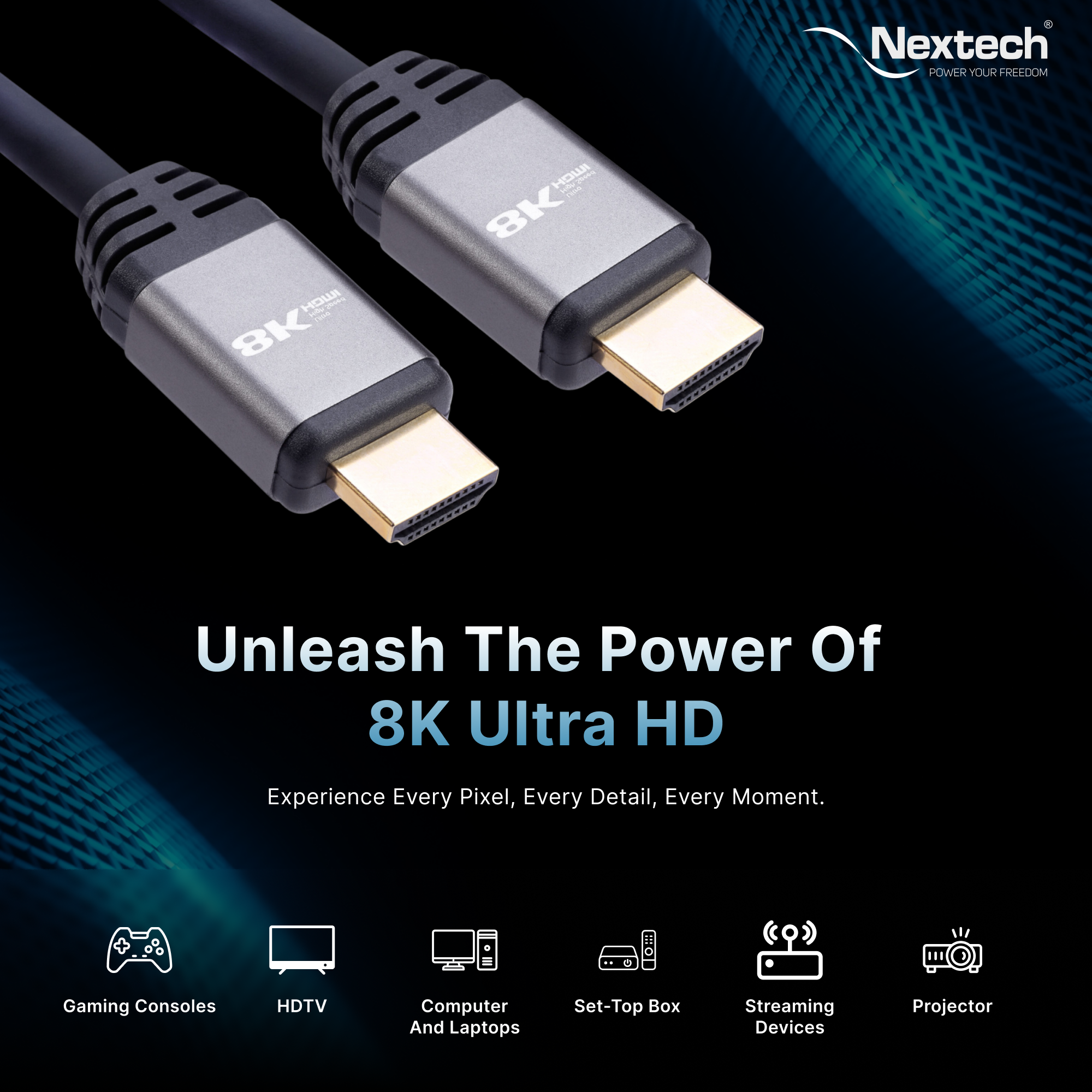 Nextech 8K HDMI 2.1 Ultra HD Certified Cable with 8K@60Hz, 4K@120Hz, High Speed 48Gbps, eARC, 3D connectivity, Compatible with All HDMI Devices, TV Set-top Box, Gaming Console and more