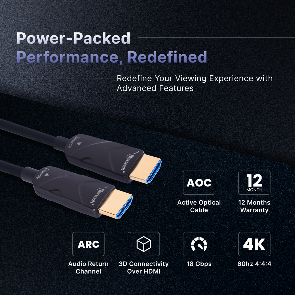 Nextech HDMI 2.0 Active Optical Cable 4K, 4:4:4 60FPS, supports HDR - HDCP - 18Gbps, Compatible with TV, Gaming Console and more