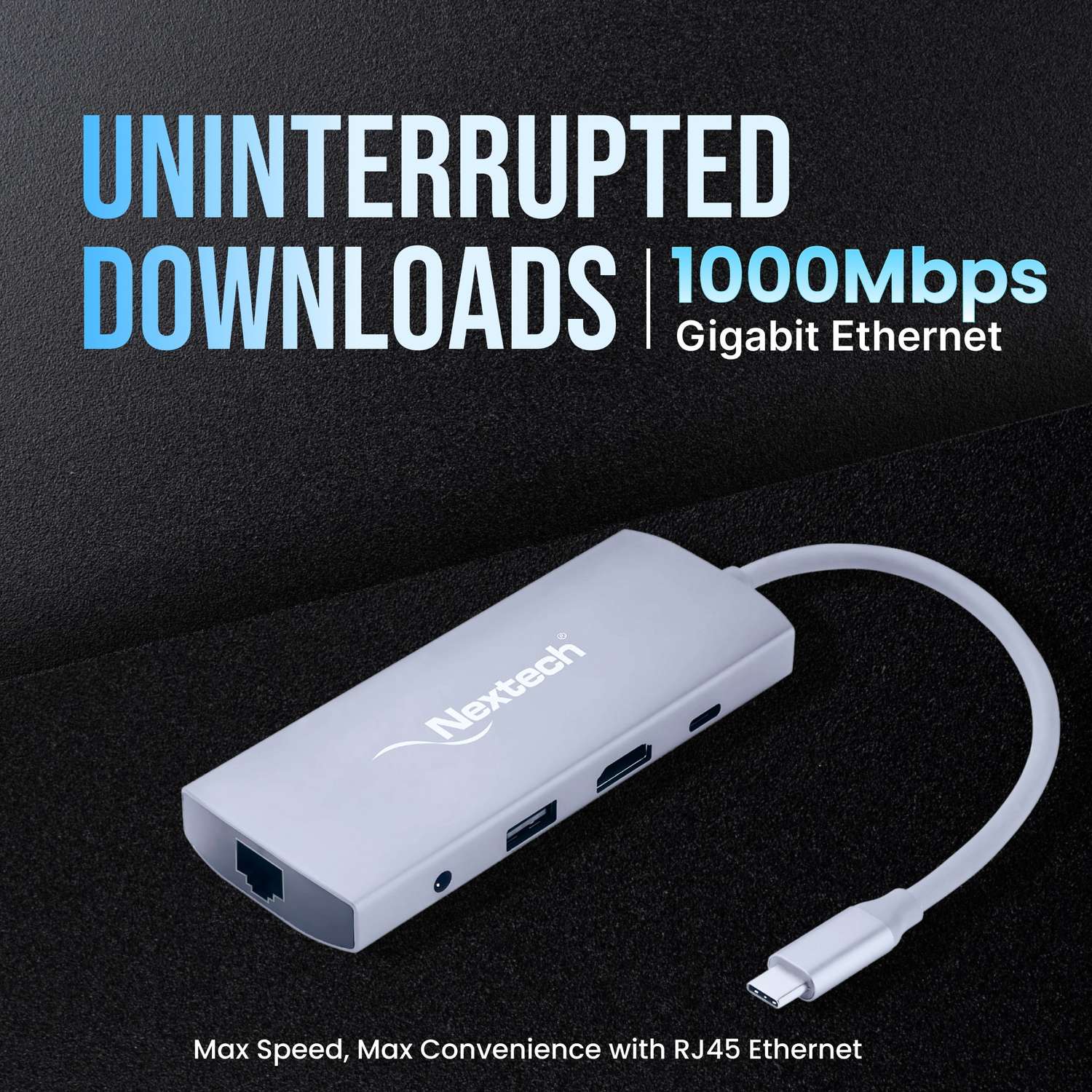 Nextech 9-in-1 USB-C Portable Docking Station | Type-C Adapter with 4K HDMI, Gigabit LAN, PD 100W Charging, USB 3.0 Ports, SD/TF Card Reader, Audio Jack | Compatible with MacBook, Windows | Grey