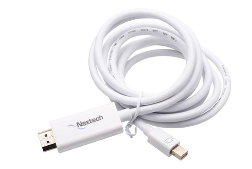 Nextech Mini Display Port (Male) to HDMI (Male) (1.4V) Cable | Compatible for MacBook Pro, MacBook Air, iMac, Surface Pro, PC, HDTV, Monitor, Projector and more | 1.8Meter White Cable