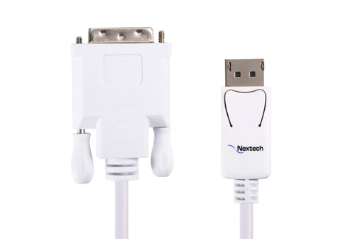 Nextech DisplayPort to DVI Cable 1.8M White | Full HD 1080P 60Hz DP to DVI Male to Male Cable | High-Speed DisplayPort 1.1 Compatible for Laptop, PC, Monitor & Projector
