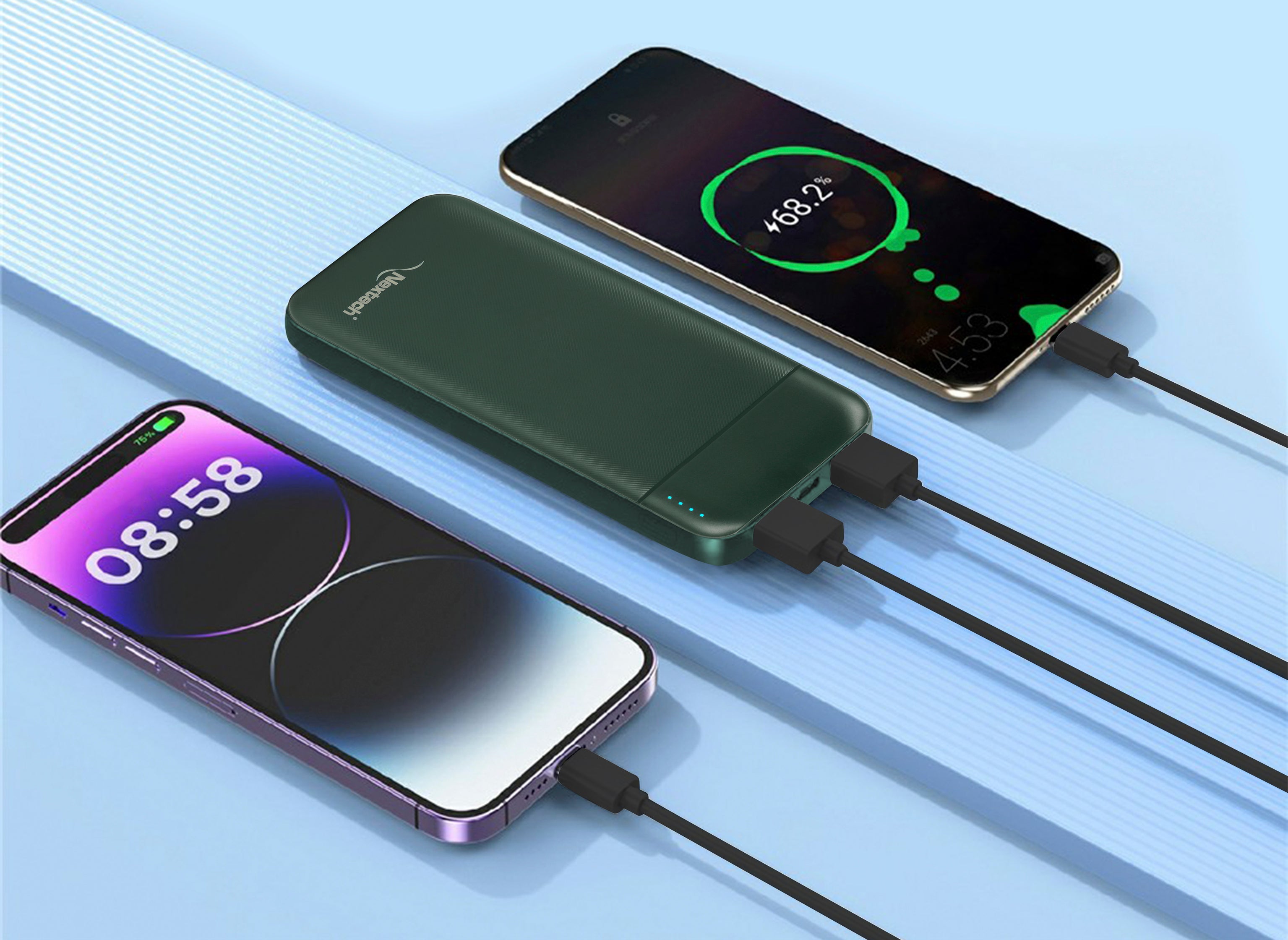 Nextech Slender Ultra-Slim 10000mAh Power Bank | PDQC 22.5W Fast Charge, Type-C & USB Output