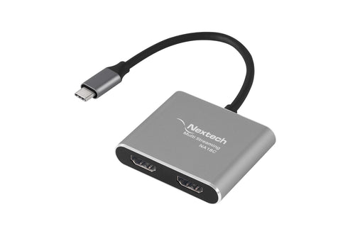 Nextech 4-in-1 USB-C to Dual HDMI Multiport Dock | Dual Display Support | 4K @ 60Hz | PD 100W Fast Charging | Compatible with MacBook, iPad Pro, Windows Laptops & More | Grey