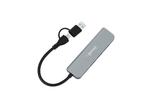 Nextech USB-A+C TO 4 PORT USB 3.0 HUB | 5 Gbps Superspeed Data Transmission | Sleek Metal Design | Compatible For Laptop, Macbook, Chromebook,Tablets & Smartphones (Grey)