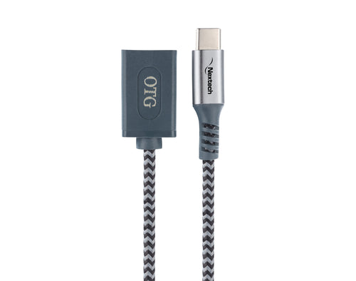 Nextech 30cm Braided USB Type-C OTG Cable | Fast Charging & 480Mbps Data Transfer | Durable & Compact, Grey