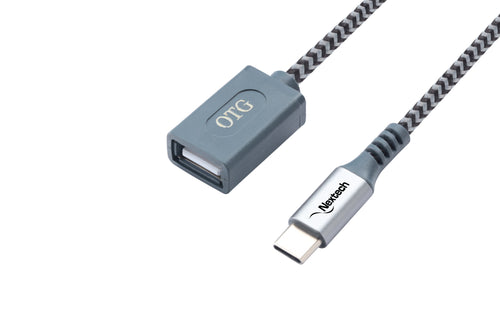 Nextech 30cm Braided USB Type-C OTG Cable | Fast Charging & 480Mbps Data Transfer | Durable & Compact, Grey