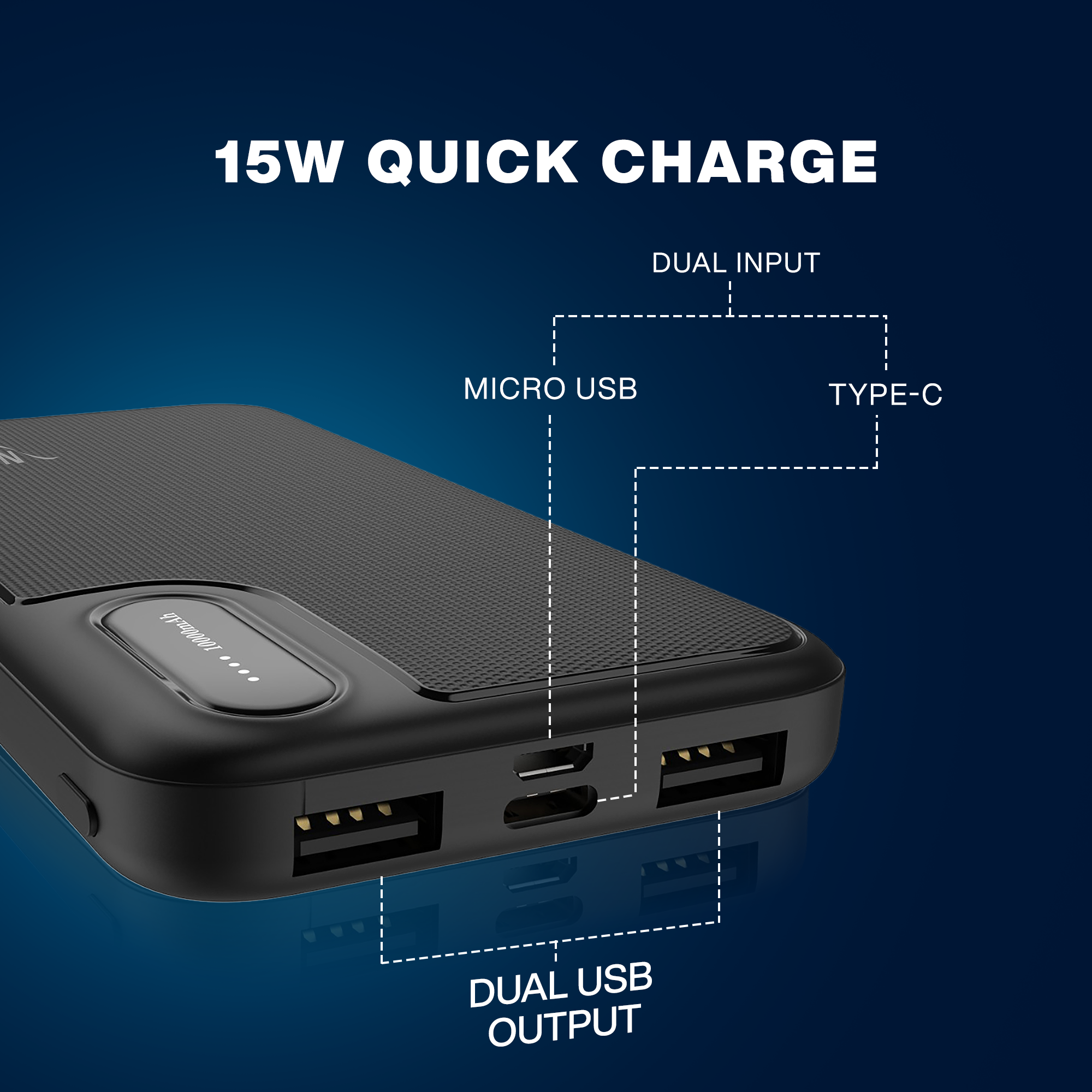 Nextech 10000mAh Power Bank | Type-C + Micro Input, Dual Output, Fast & Reliable Charging