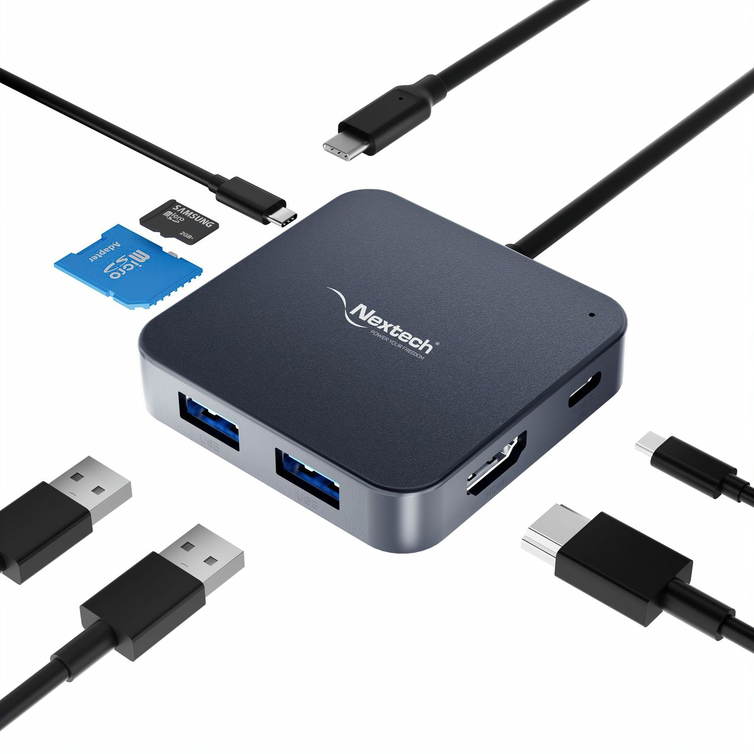 Nextech 7 in 1 USB-C Dock with 4K @30Hz HDMI, 2*USB 3.0, 1*100W Type-C PD, Type-C Data, TF/Micro SD Card Reader | Compatiable for Mac OS, Windows, Linux System, iPad, Android & All Type C Port Devices