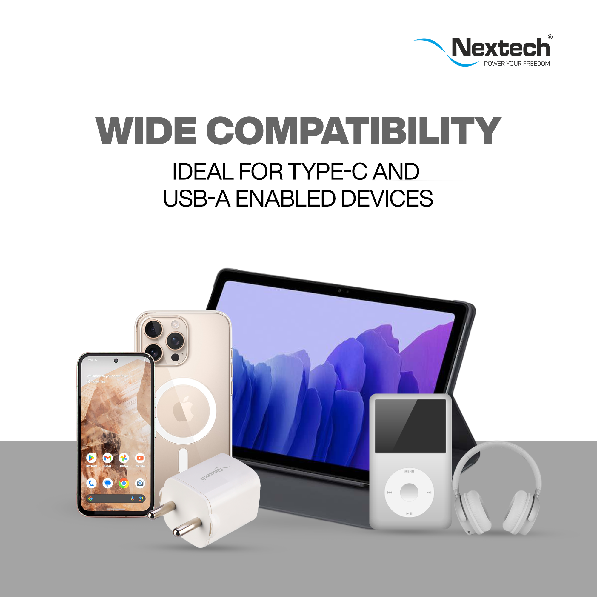 Nextech 35W Dual Port GaN Fast Charger | PDQC 3.0 | Type-C + USB | BIS Certified | Made in India