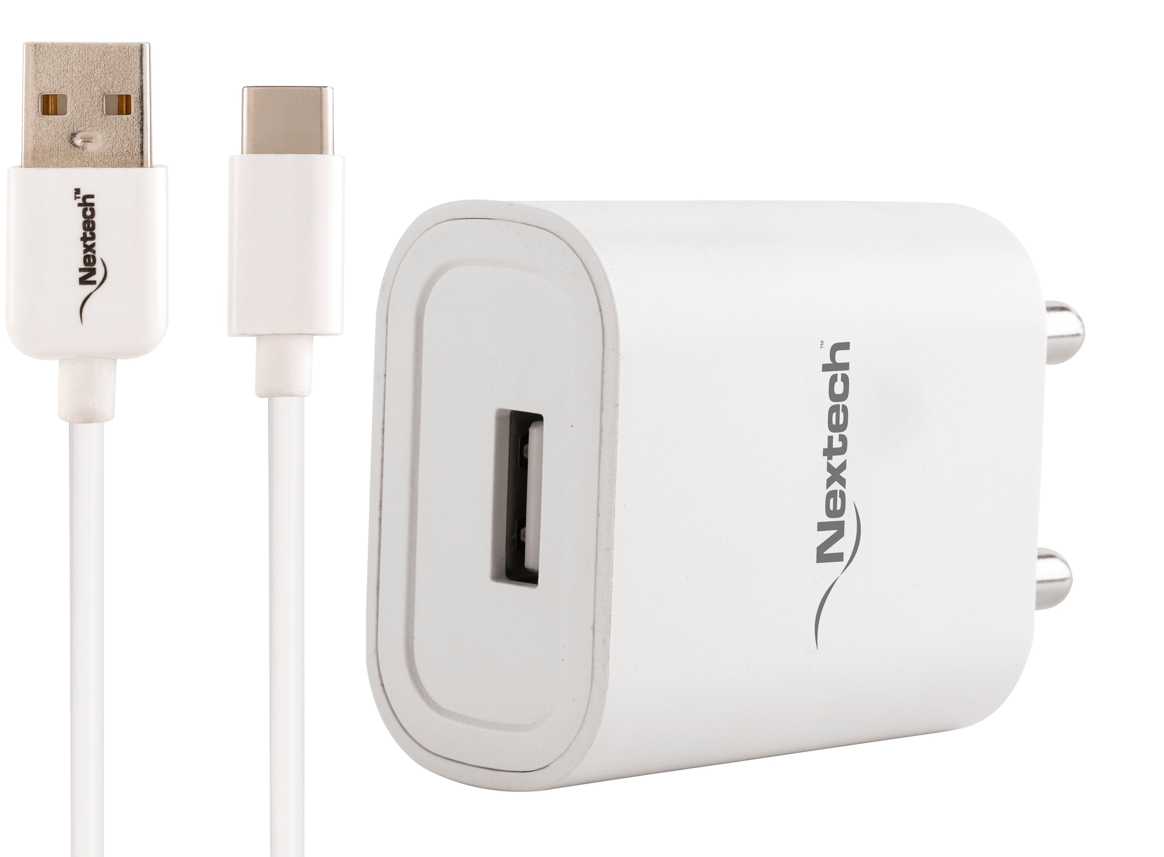 Nextech 12W 2.4A Single USB Fast Charger | BIS Certified | Universal Travel Adapter with USB-C Cable