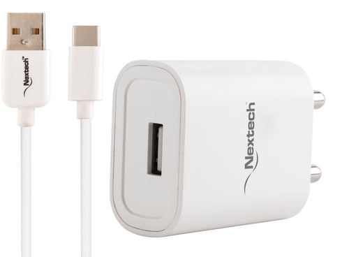 Nextech 12W 2.4A Single USB Fast Charger | BIS Certified | Universal Travel Adapter with USB-C Cable