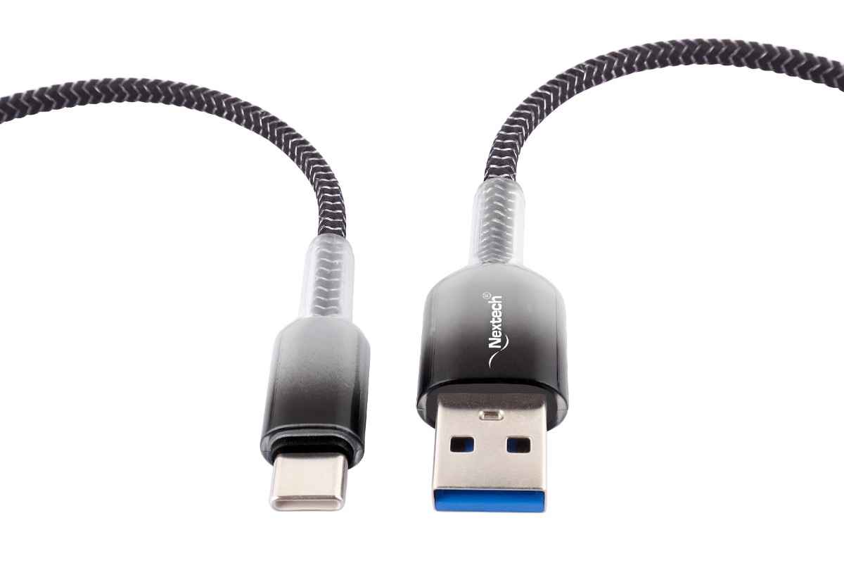 Nextech USB-A to USB-C 3A Fast Charging Cable | 2.44M Braided Cable | 480Mbps Data Sync, Grey