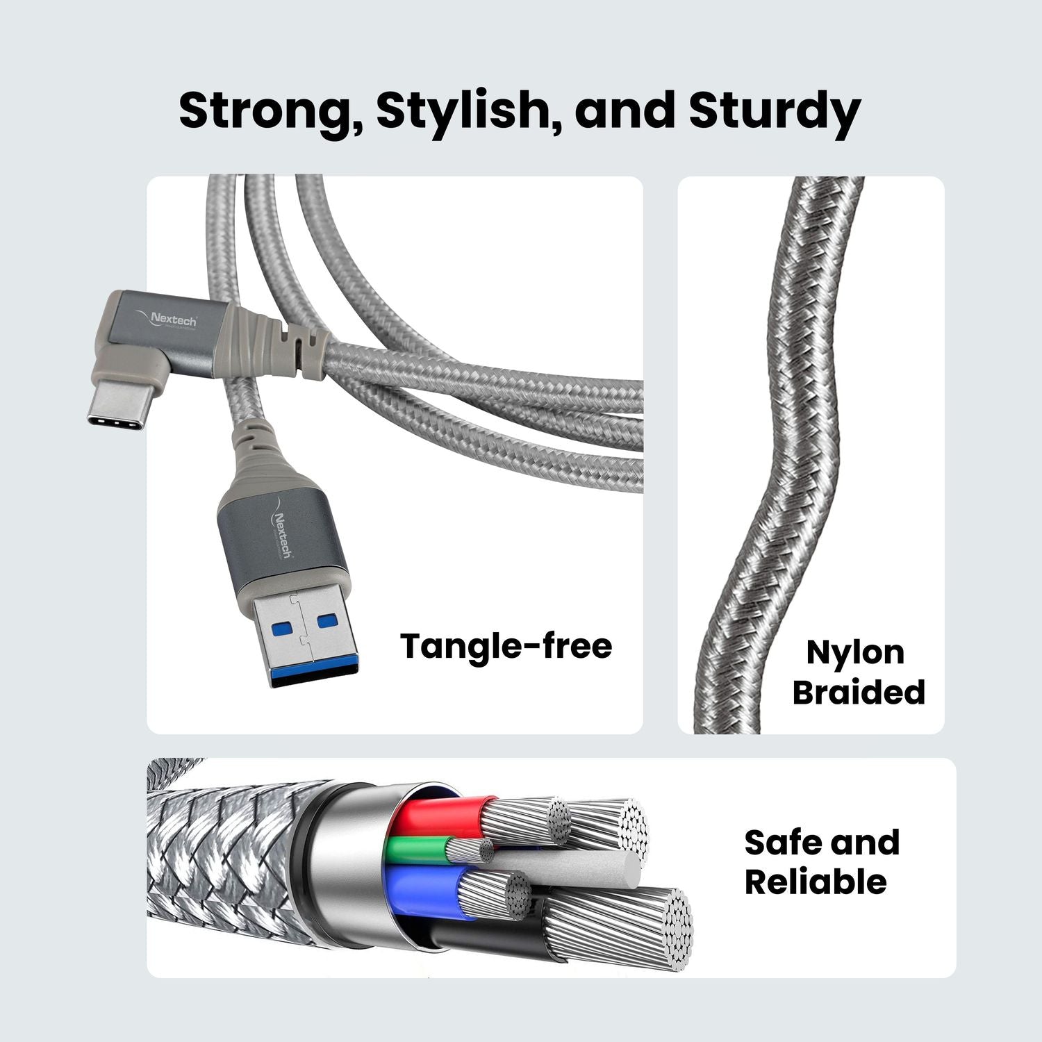 Nextech USB-C Braided Cable – Fast Charge & 5Gbps Data Transfer, 1.5M, Space Grey