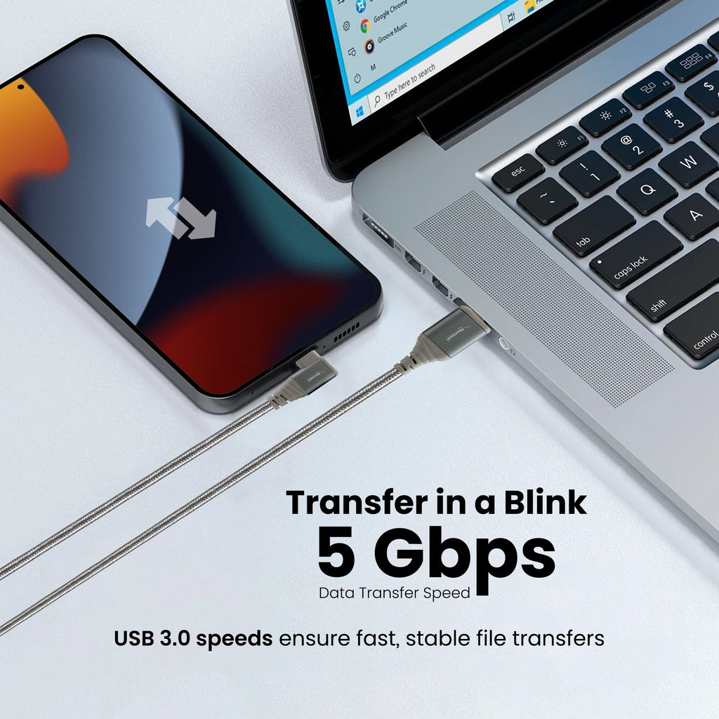 Nextech USB-C Braided Cable – Fast Charge & 5Gbps Data Transfer, 1.5M, Space Grey