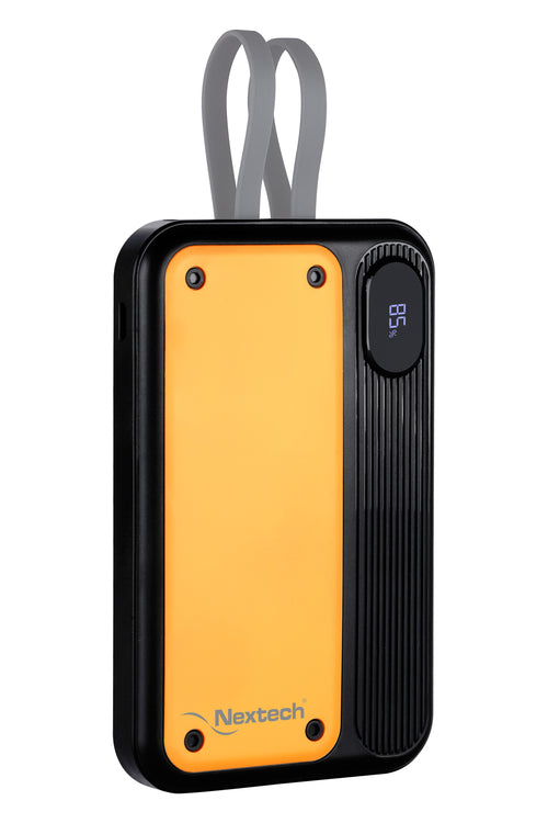Nextech Pocket Rocket Power Bank 10,000mAh – Fast Charging, Built-in Type-C & Lightning Cables, Sporty Yellow