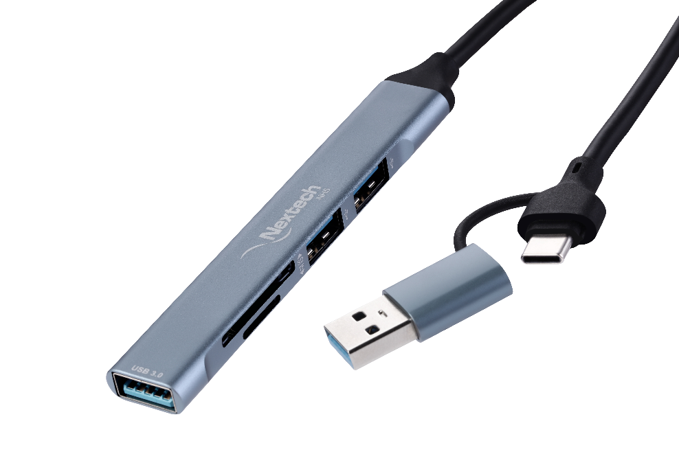 Nextech 5-in-2 USB-C Hub – SD/MicroSD Card Reader + 3 USB Ports for Laptop, PC & Mobile Devices