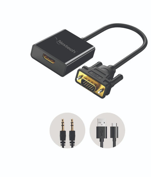 Nextech VGA (M) to HDMI (F) Display Adapter With Audio & Power Cable with USB Power Cable and 3.5mm Audio Port, Supports HDTV Display for PC, Laptop, Computer, Mac & Projector